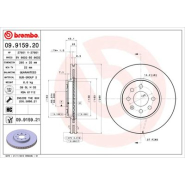 Тормозной диск передний BREMBO 09915921
