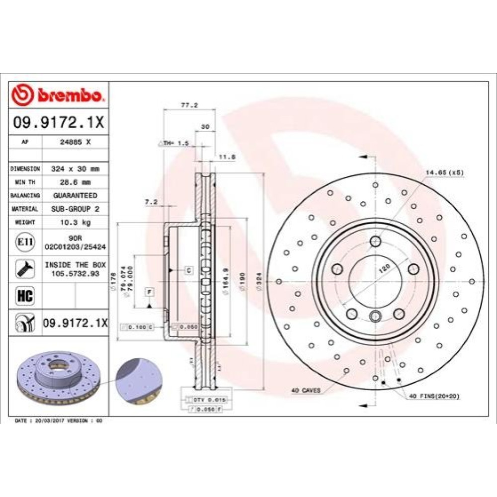 Диск гальмівний BREMBO 0991721x