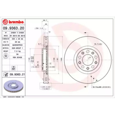 Тормозной диск передний BREMBO 09936321