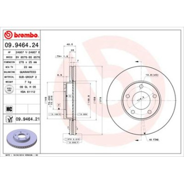 Гальмівний диск передній BREMBO 09946424