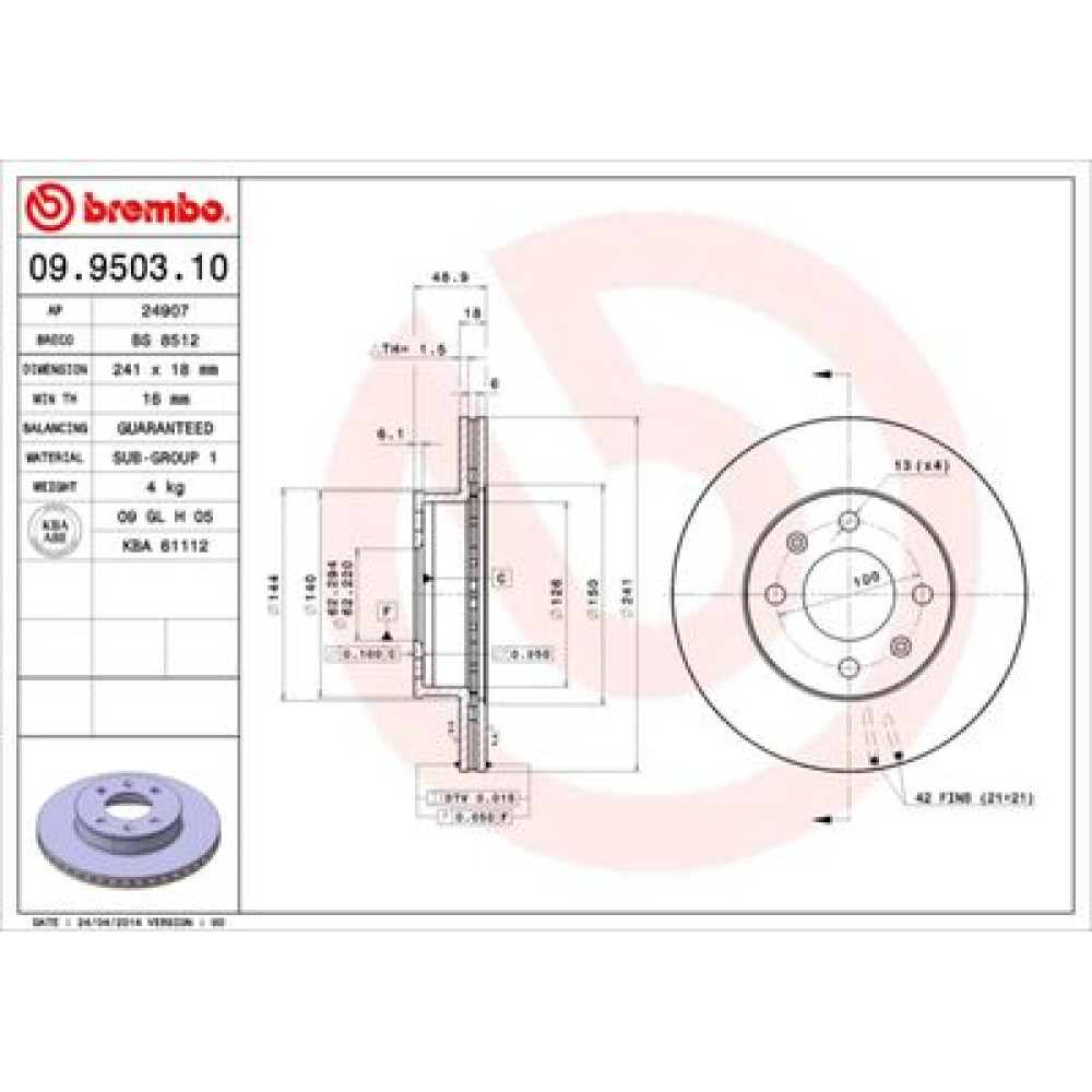 Диск гальмівний BREMBO 09950310