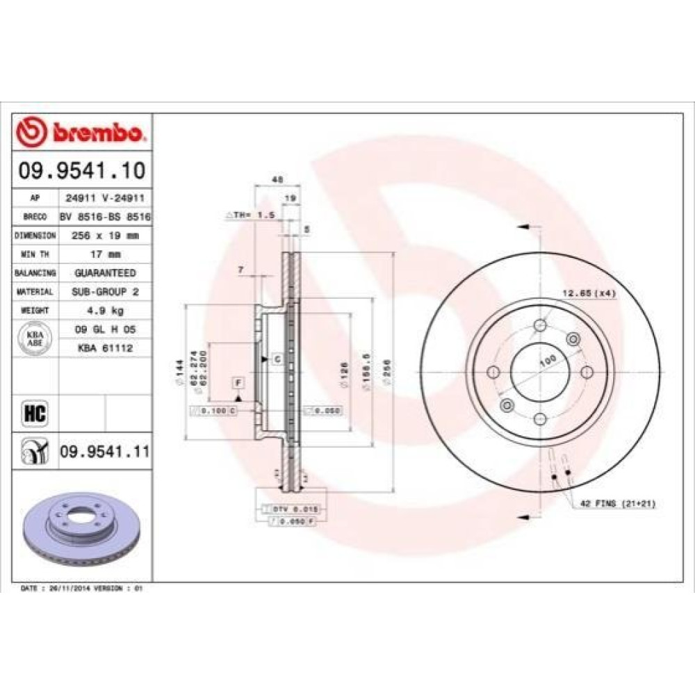 Диск тормозной BREMBO 09954110