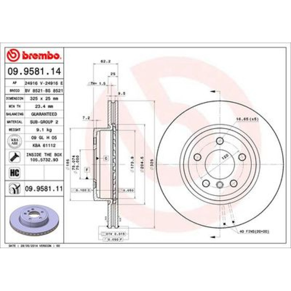 Диск тормозной BREMBO 09958111