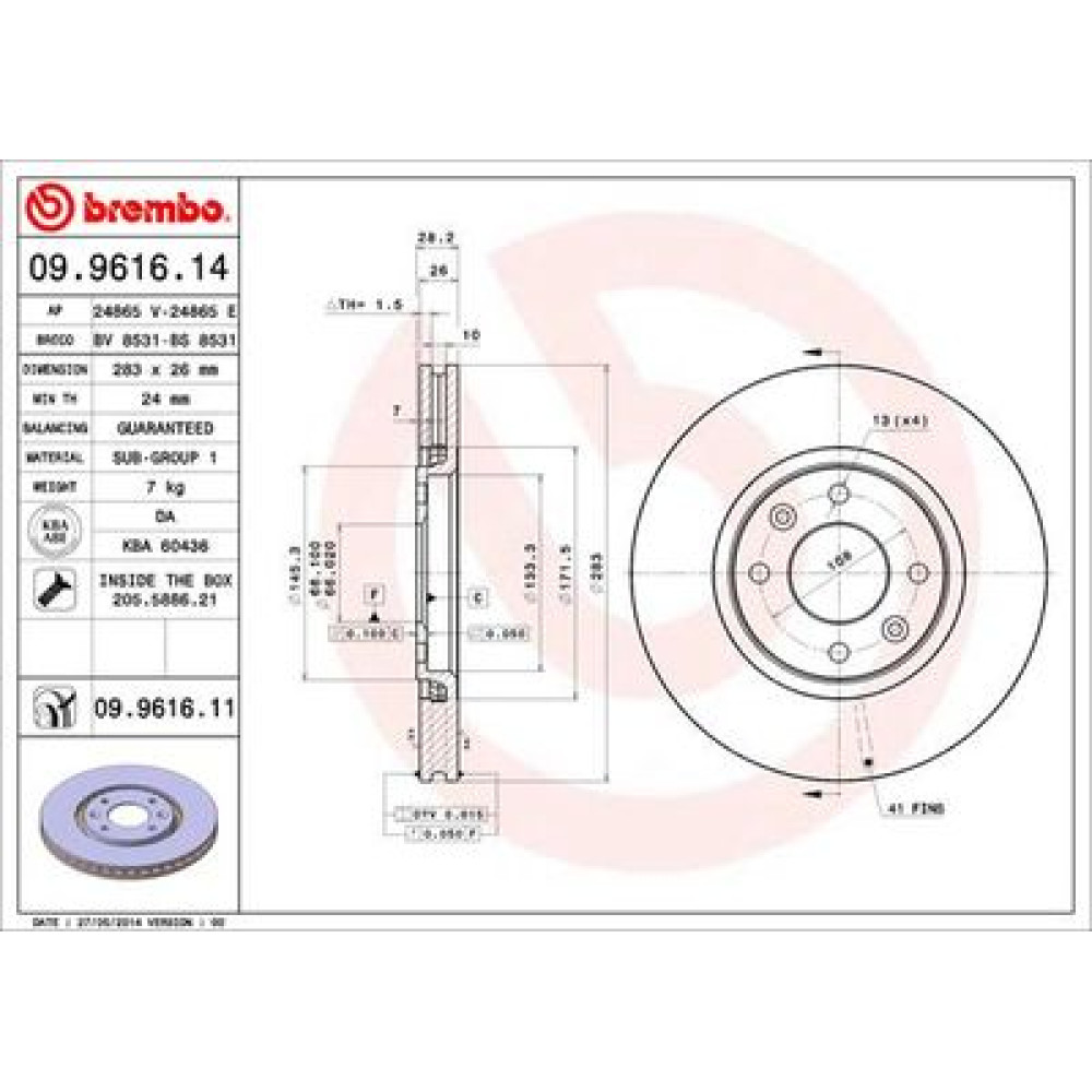 Диск гальмівний BREMBO 09961614