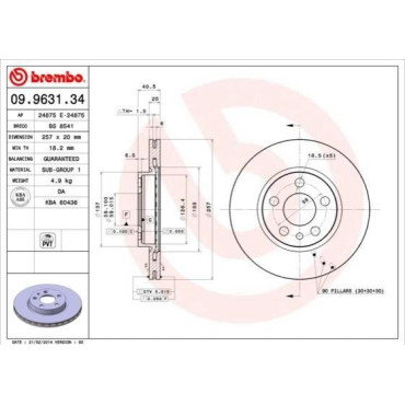 Тормозной диск передний BREMBO 09963134