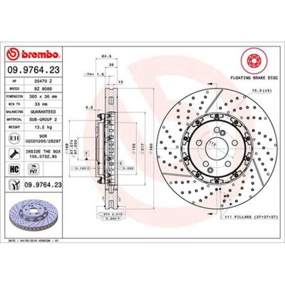Диск тормозной BREMBO 09976423