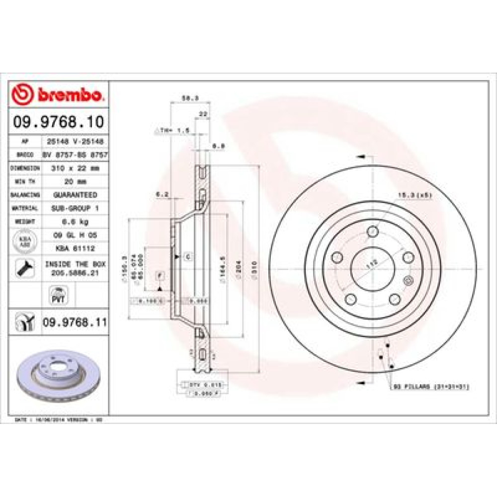 Диск тормозной BREMBO 09976810