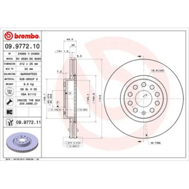 Диск гальмівний BREMBO 09977210