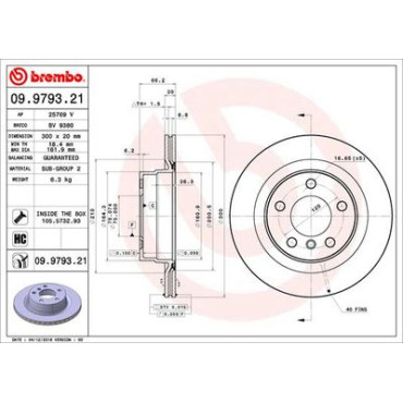 Тормозной диск задний BREMBO 09979321
