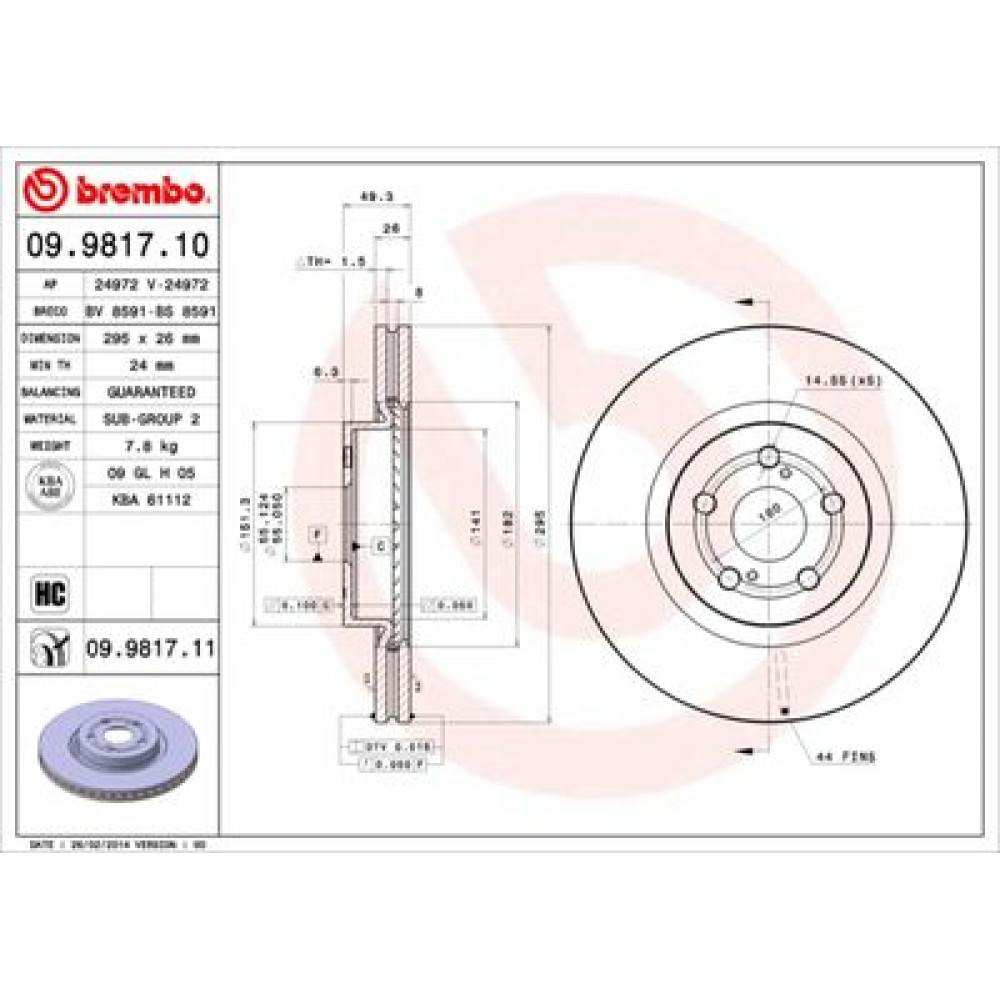 Тормозной диск передний BREMBO 09981710