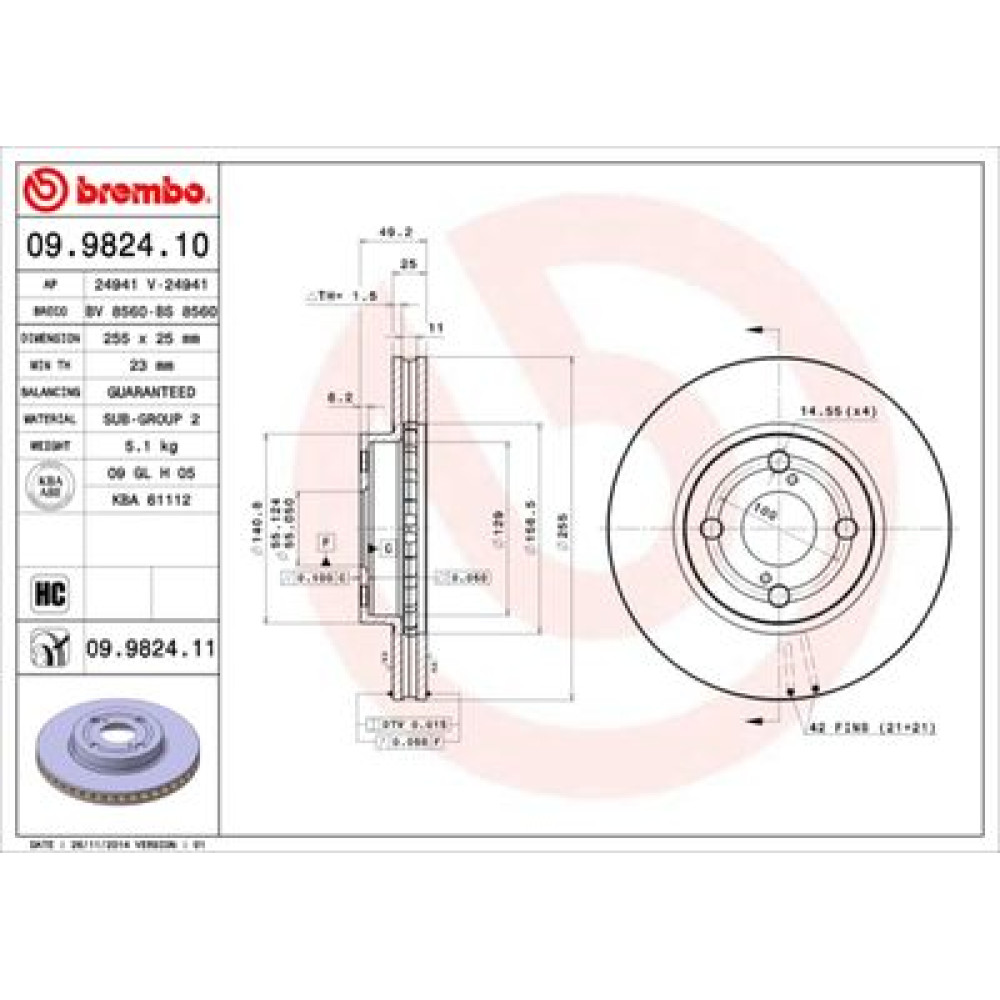 Гальмівний диск передній BREMBO 09982410