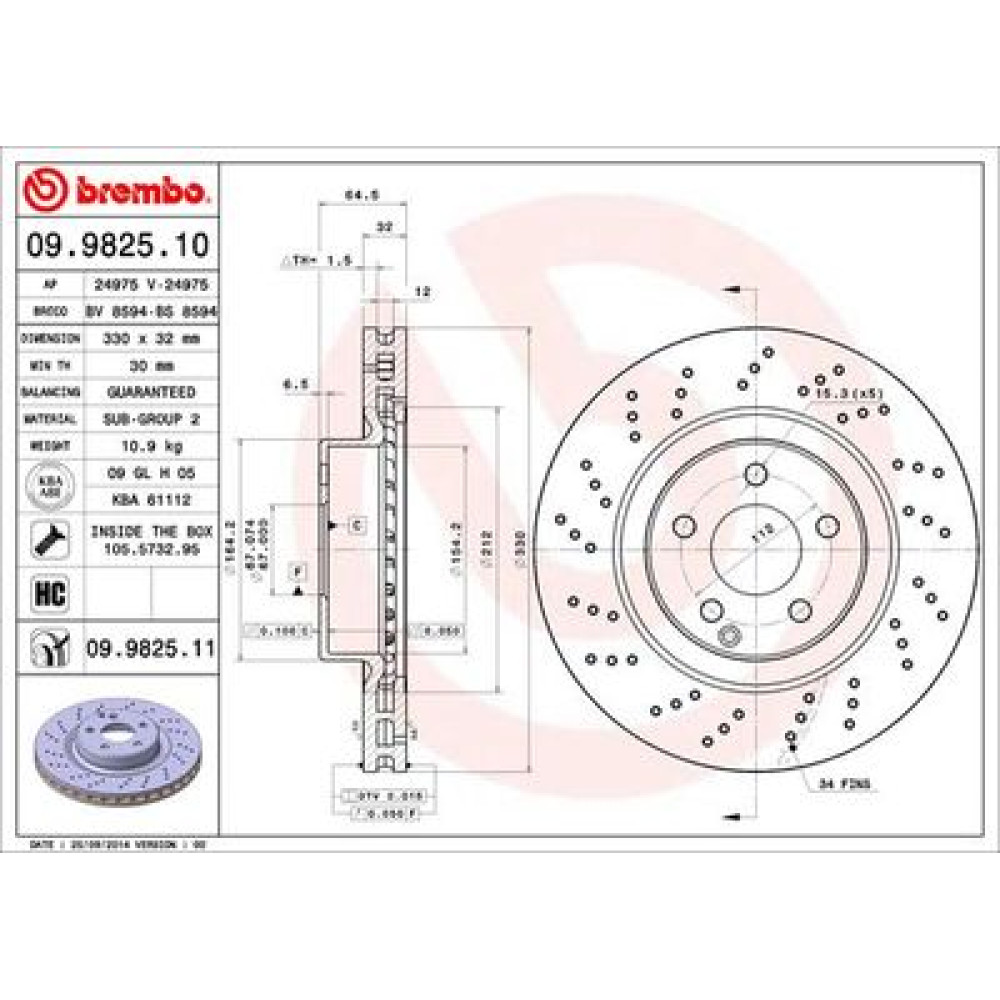 Диск гальмівний BREMBO 09982511