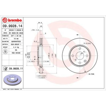 Диск гальмівний BREMBO 09992811