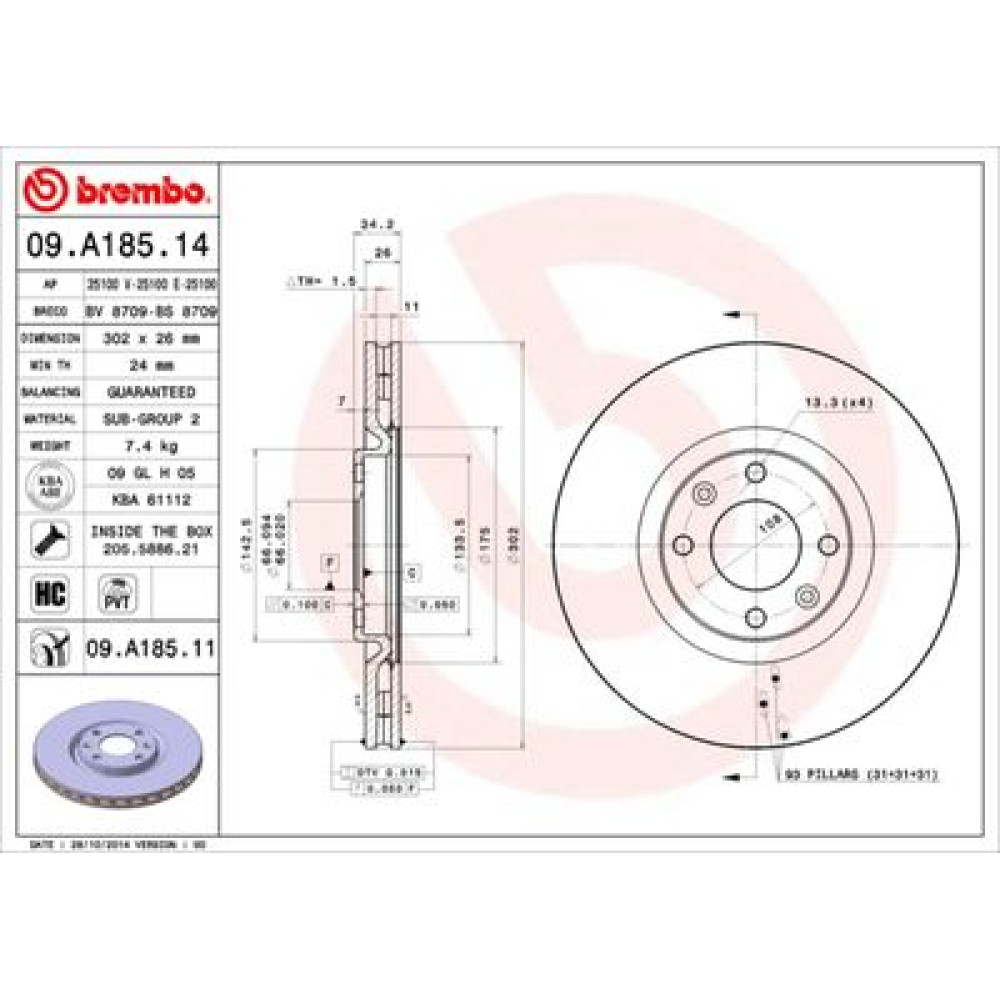 Диск тормозной BREMBO 09a18514