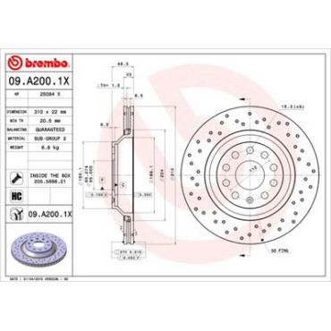 Диск гальмівний BREMBO 09a2001x