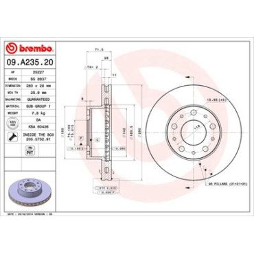 Тормозной диск передний BREMBO 09a23520