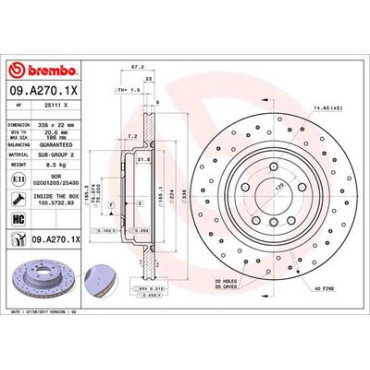 Гальмівний диск задній BREMBO 09a2701x