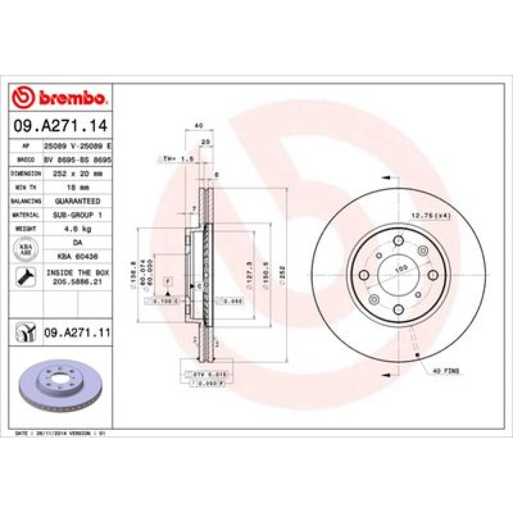 Диск гальмівний BREMBO 09a27114