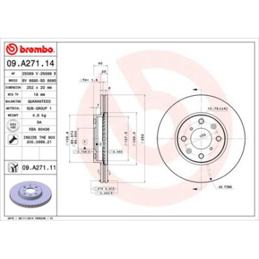 Диск тормозной BREMBO 09a27114