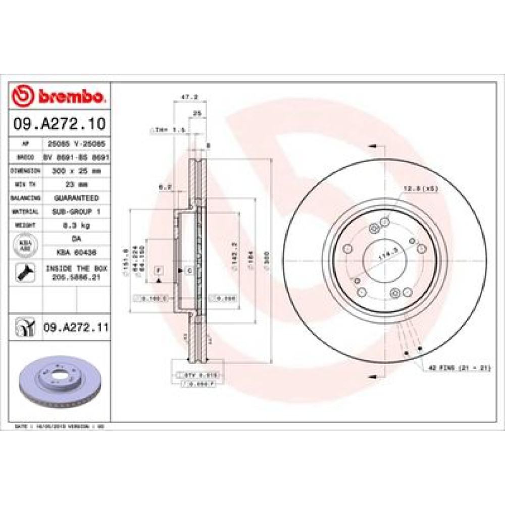 Тормозной диск передний BREMBO 09a27211