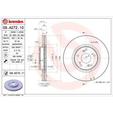 Гальмівний диск передній BREMBO 09a27211