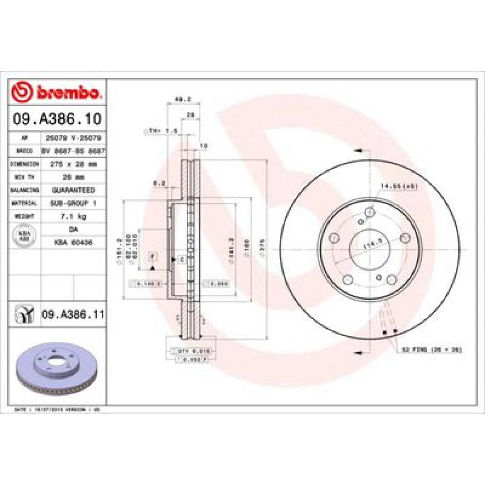Диск гальмівний BREMBO 09a38610