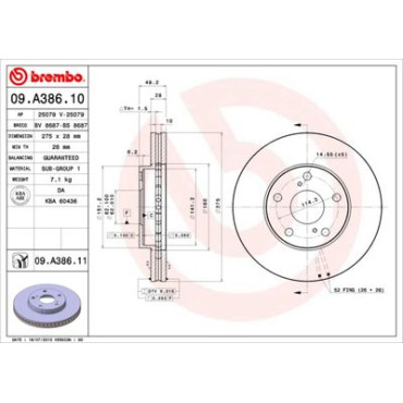 Диск тормозной BREMBO 09a38610