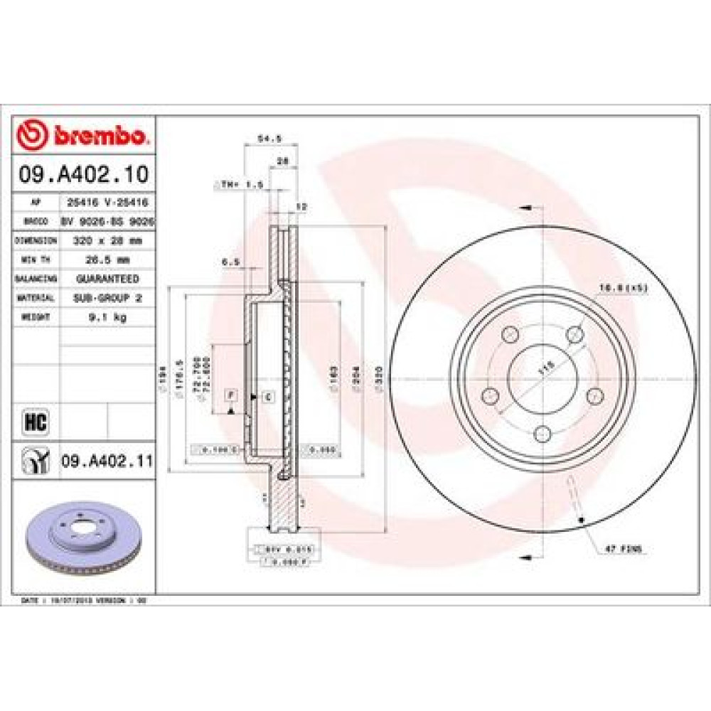 Диск гальмівний BREMBO 09a40211