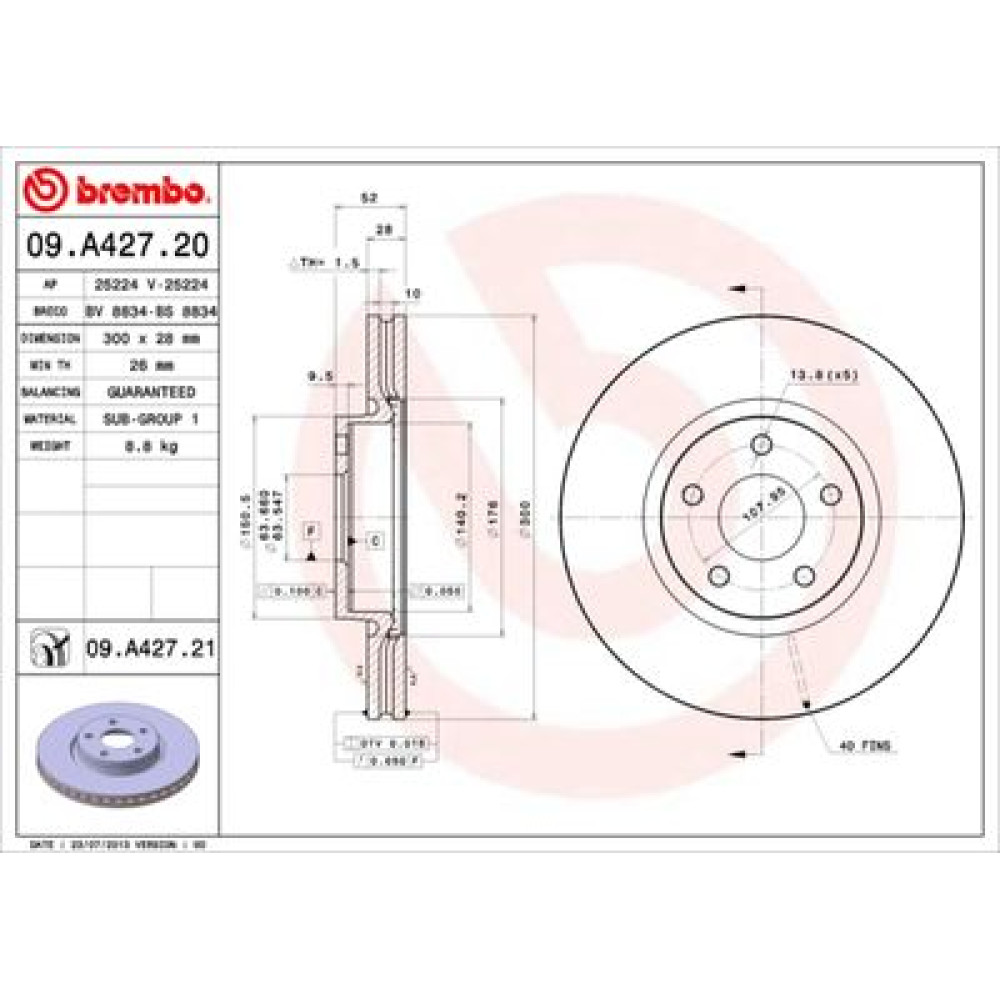 Диск тормозной BREMBO 09a42720