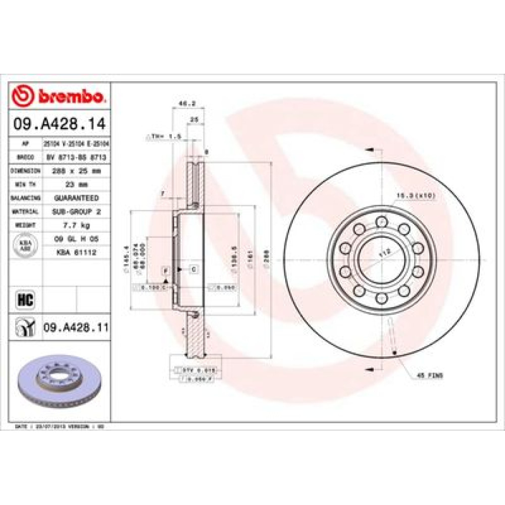 Диск тормозной BREMBO 09a42814