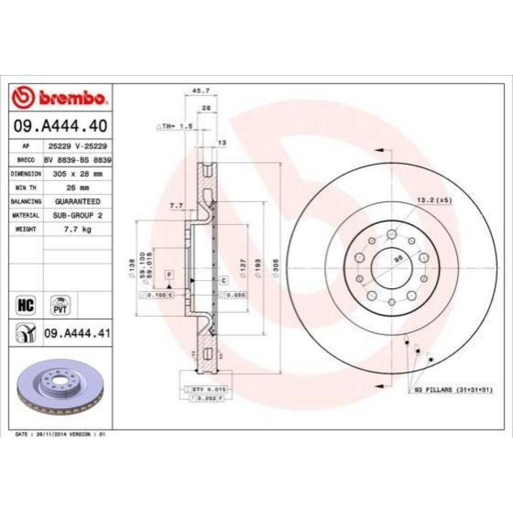 Диск гальмівний BREMBO 09a44440