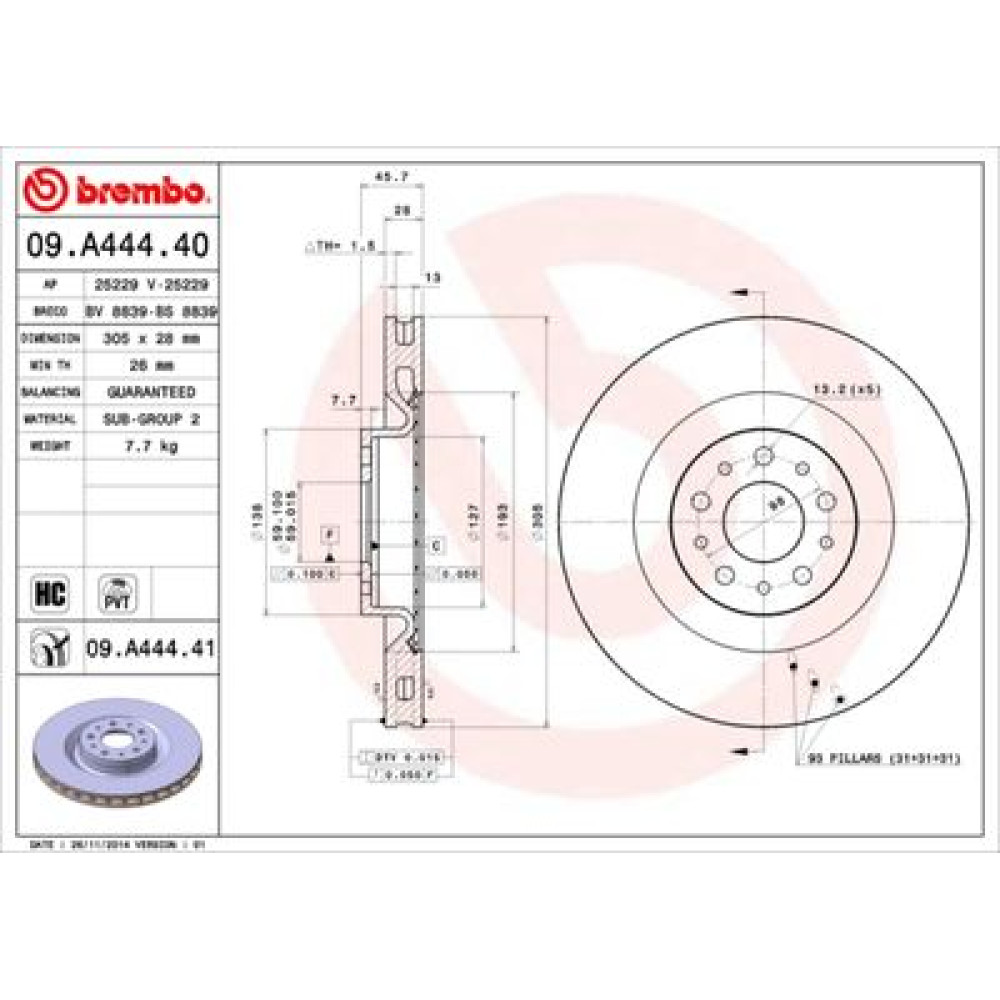 Диск тормозной BREMBO 09a44441