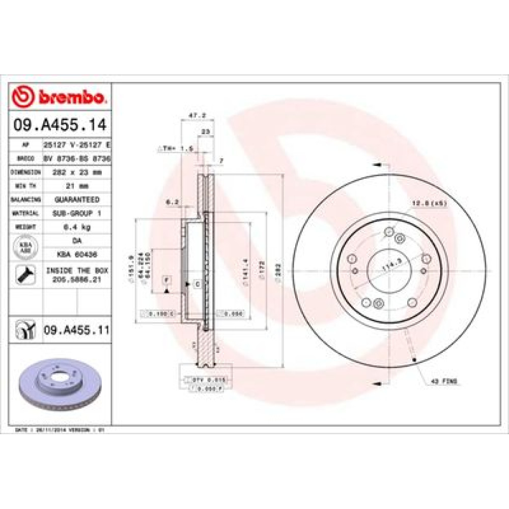 Тормозной диск передний BREMBO 09a45514