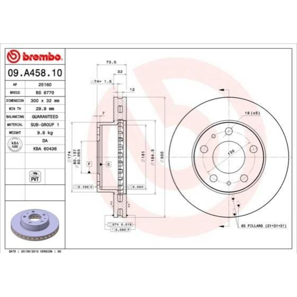 Тормозной диск передний BREMBO 09a45810
