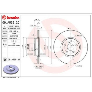 Диск гальмівний BREMBO 09a53521