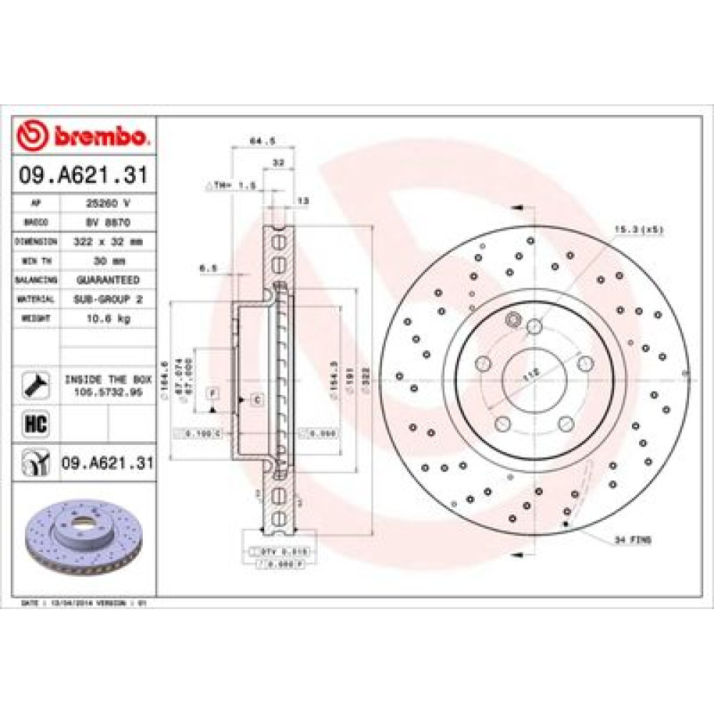 Диск тормозной BREMBO 09a62131