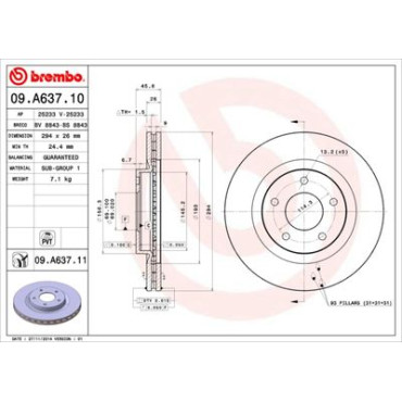 Тормозной диск передний BREMBO 09a63710