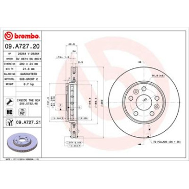 Диск гальмівний BREMBO 09a72720