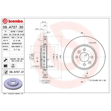 Гальмівний диск передній BREMBO 09a72731