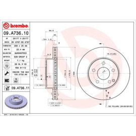 BREMBO 09a73611 Гальмівний диск передній BREMBO 09a73611