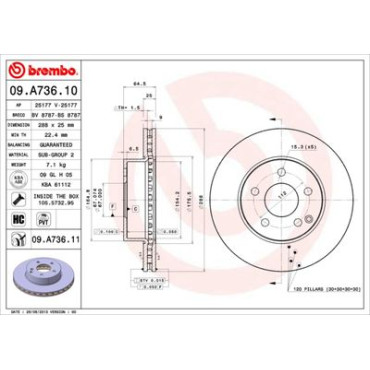 Гальмівний диск передній BREMBO 09a73611