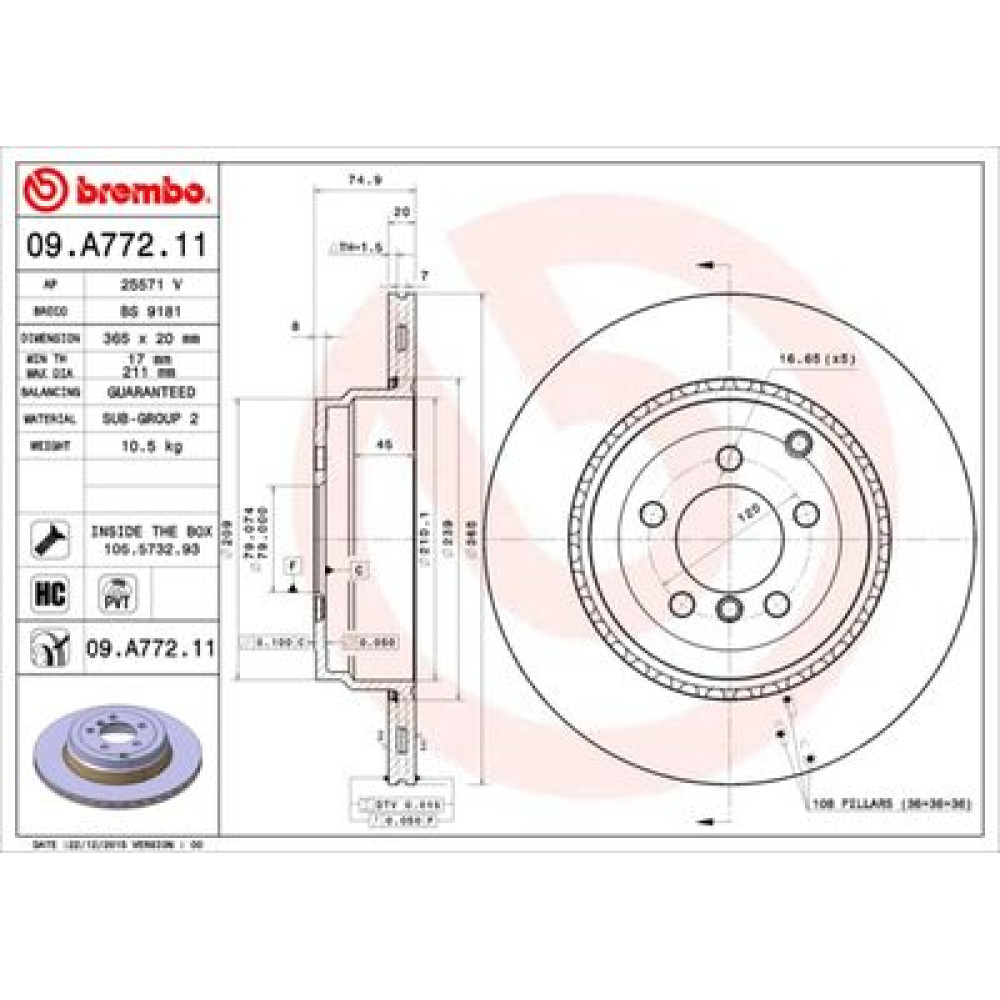 Диск гальмівний BREMBO 09a77211