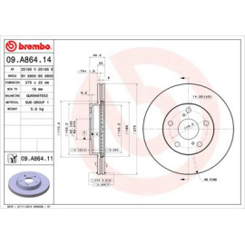 Тормозной диск передний BREMBO 09a86411