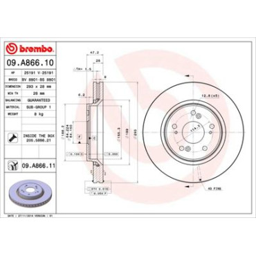 Диск гальмівний BREMBO 09a86610
