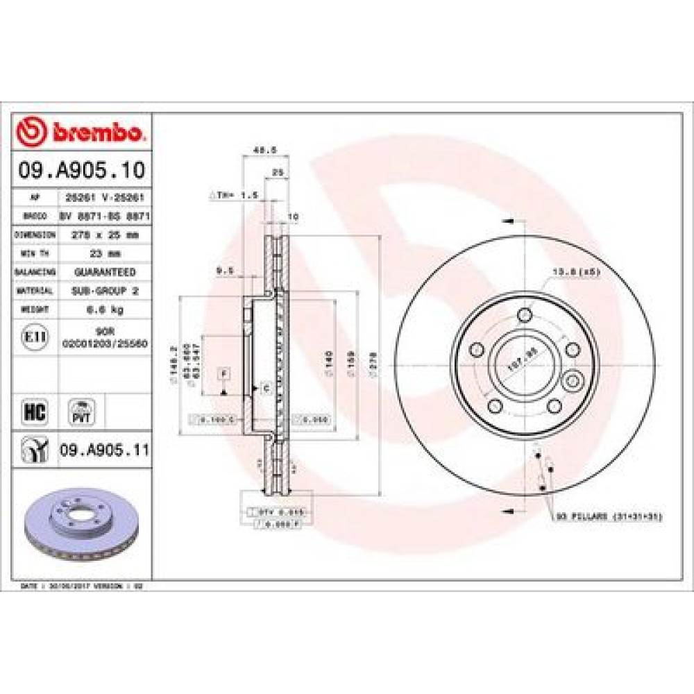 Диск гальмівний BREMBO 09a90510