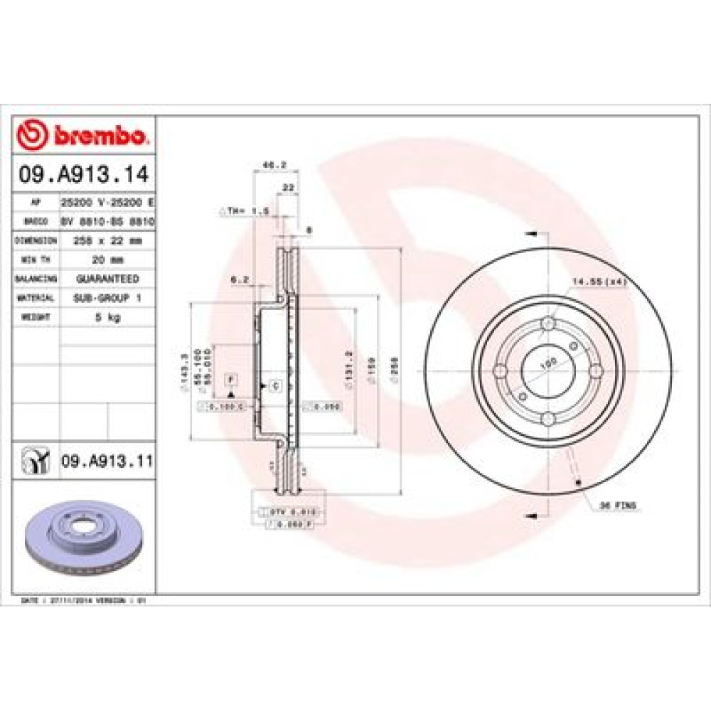 Диск гальмівний BREMBO 09a91311