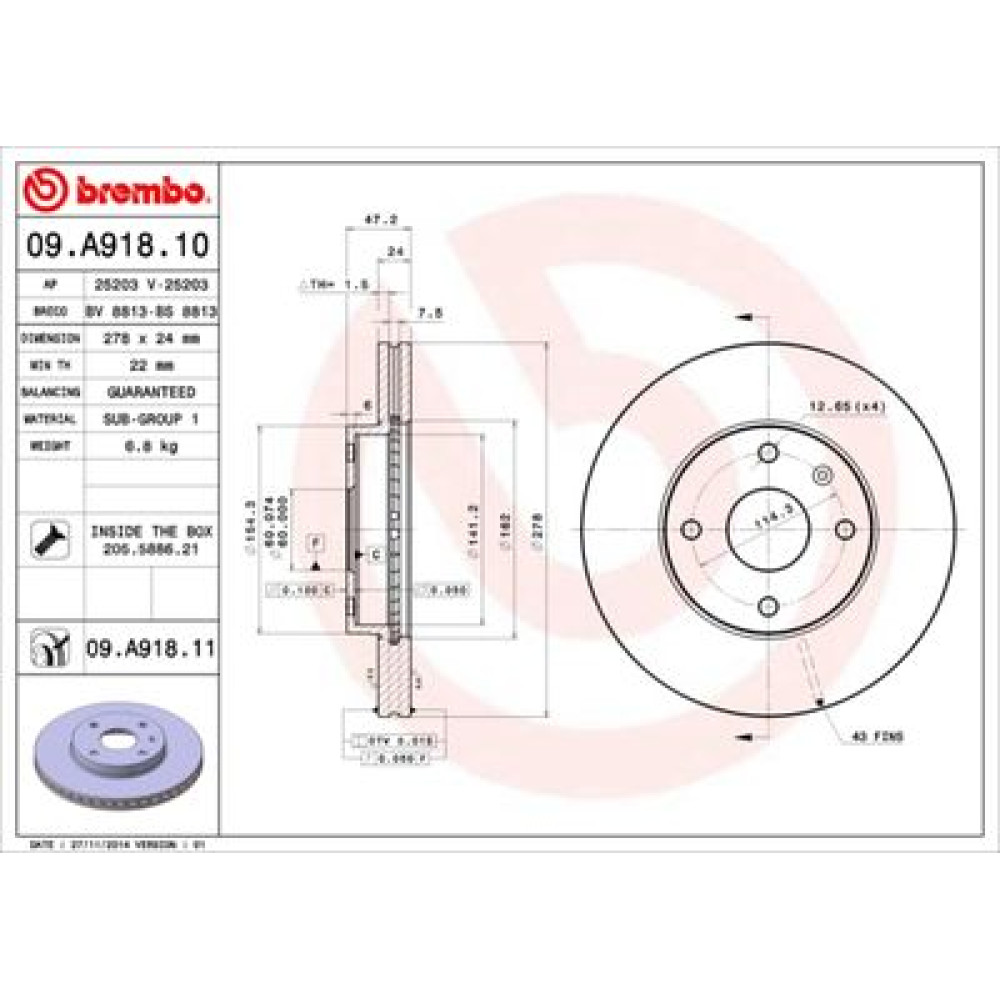 Диск гальмівний BREMBO 09a91810