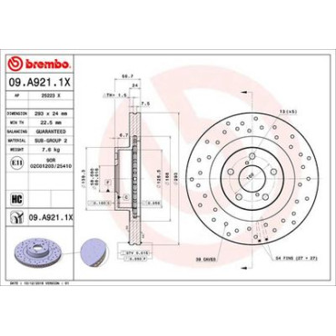 Диск гальмівний BREMBO 09a9211x