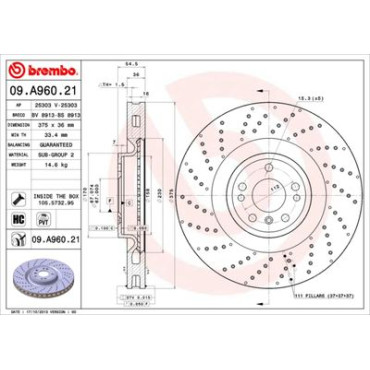 Гальмівний диск передній BREMBO 09a96021