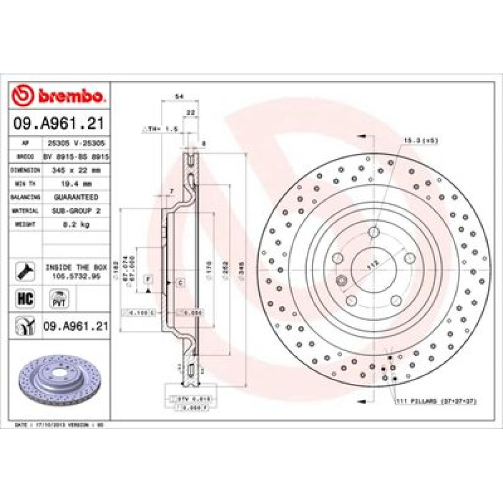 Тормозной диск BREMBO 09a96121